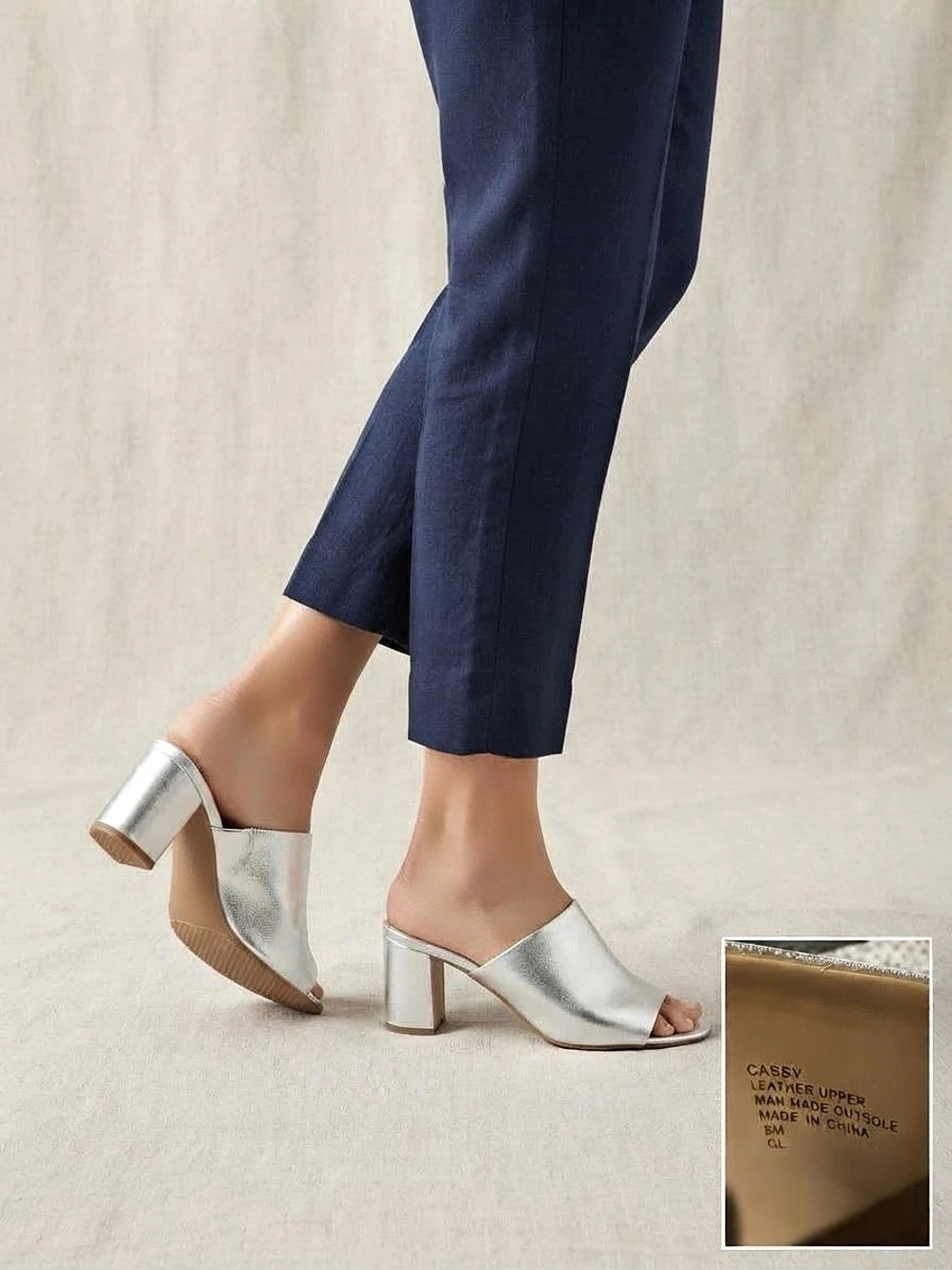 Aerosoles Cassy Leather Mules Silver US 8M